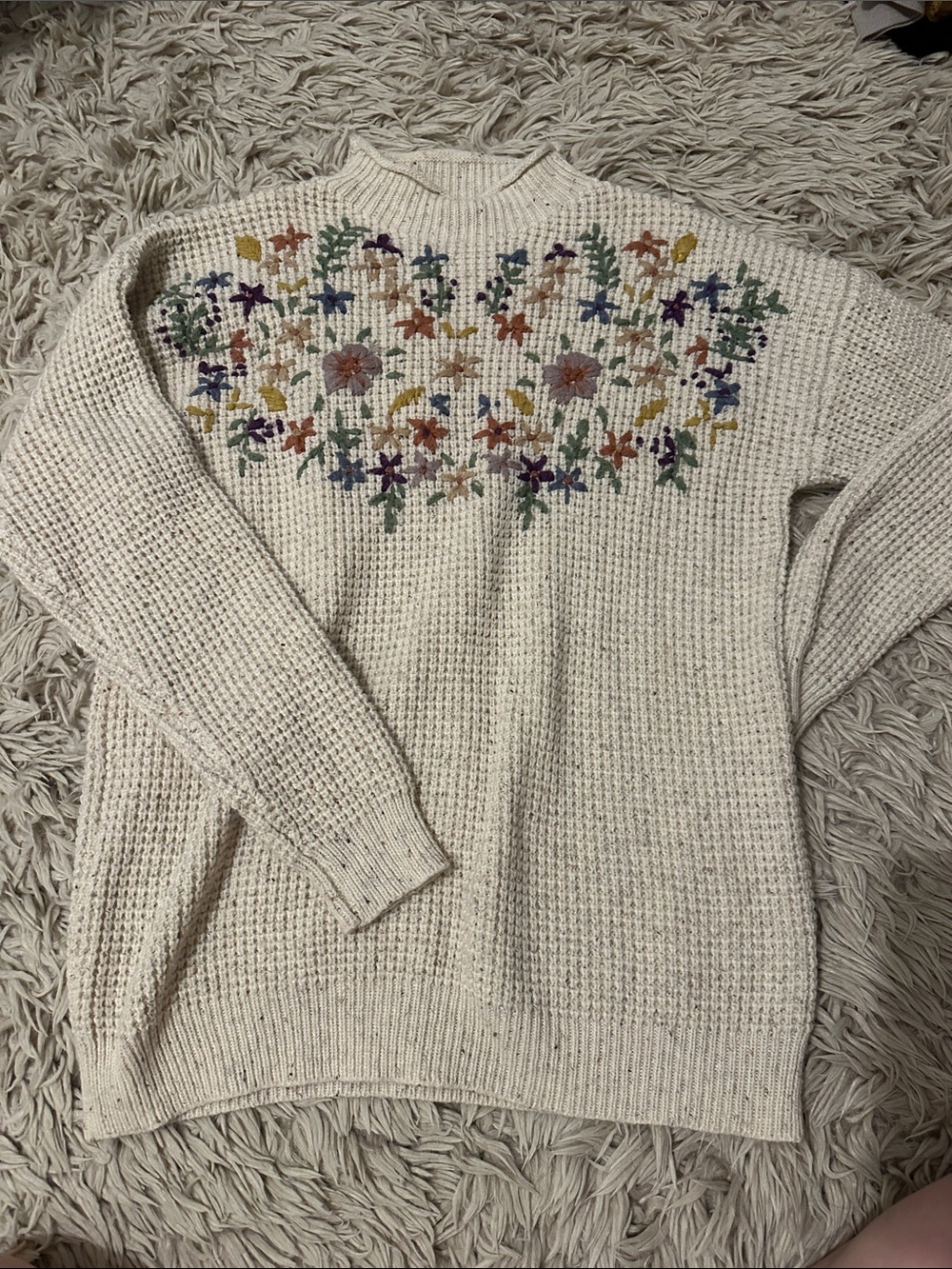 Floral embroidered sweater